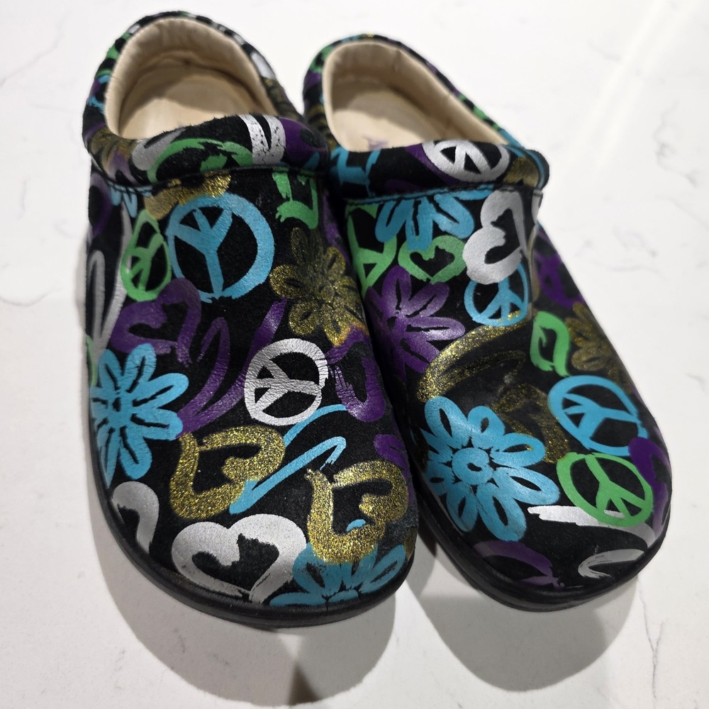 Alegria Classic Leather Peace & Flower  Clog Shoes Size 36 (5.5-6 US)
